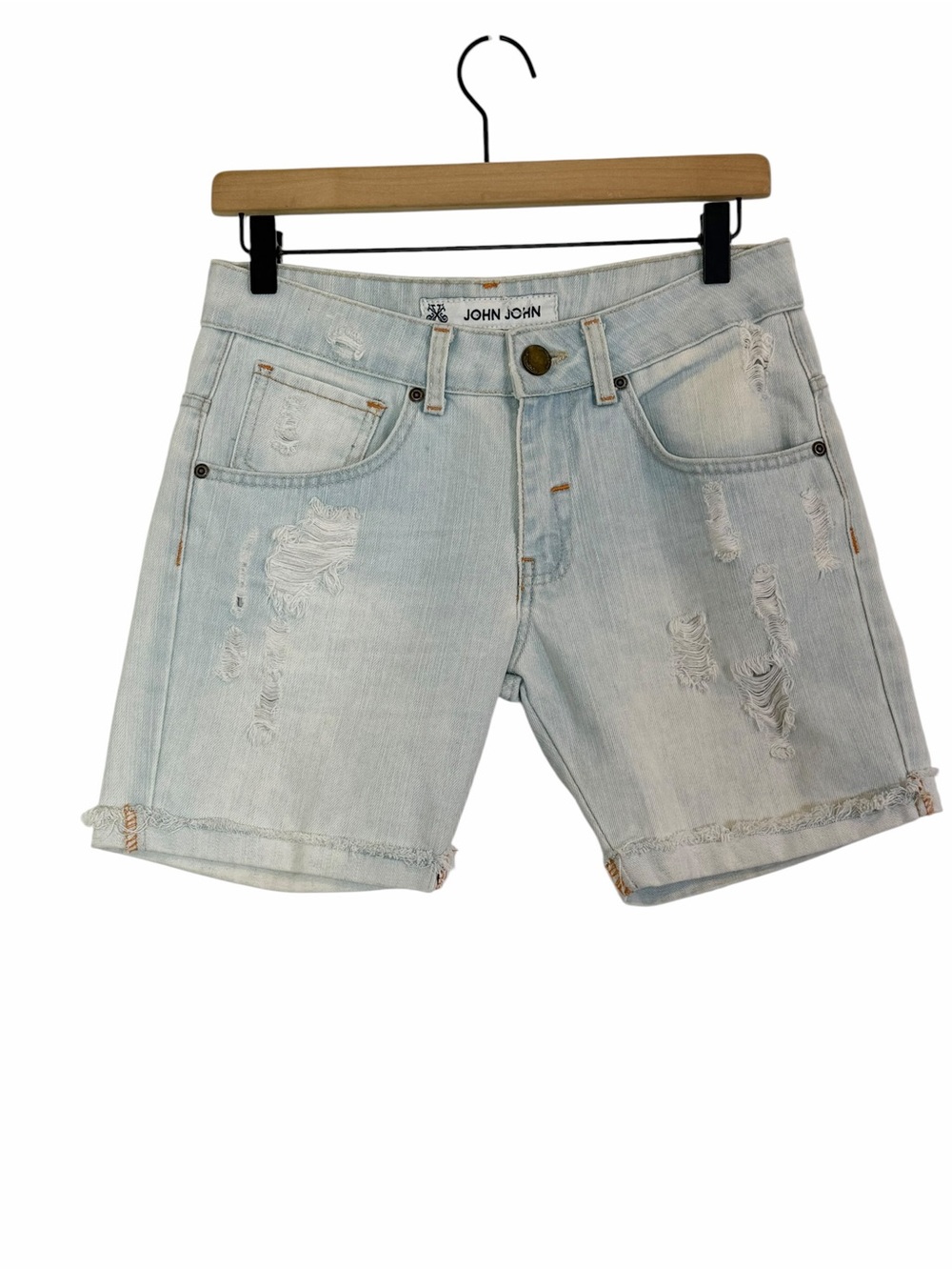 John John Premium Brazilian Denim Distressed Bermuda Shorts Light Wash Size 34